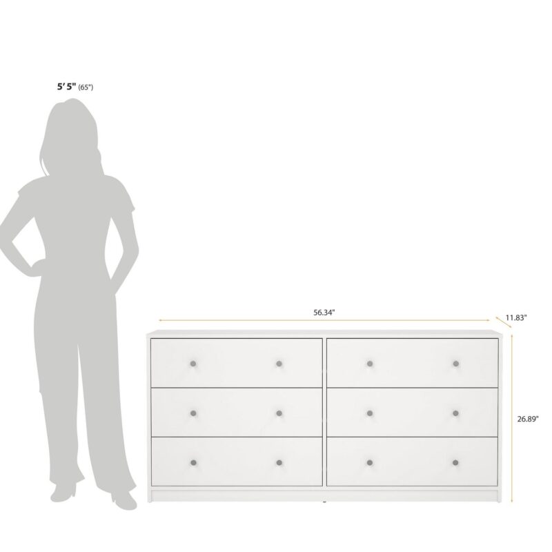 Tvilum Portland Contemporary 6 Drawer Double Dresser in White - Image 7