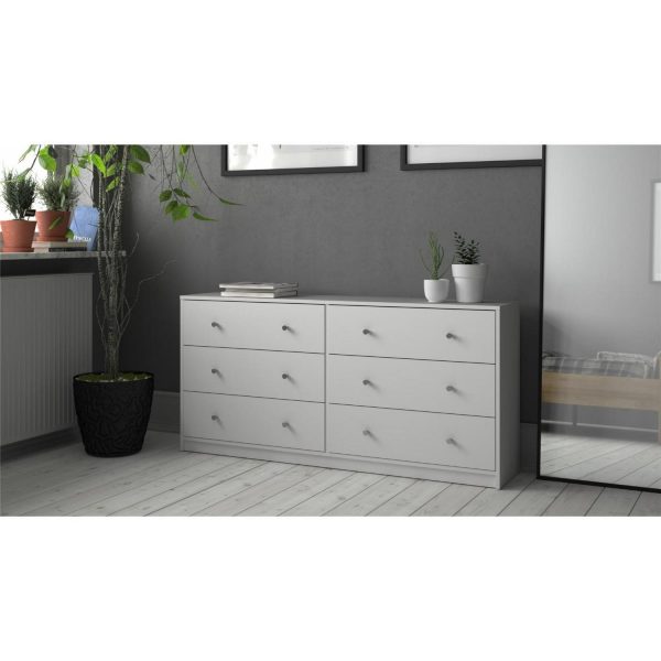 Tvilum Portland Contemporary 6 Drawer Double Dresser in White
