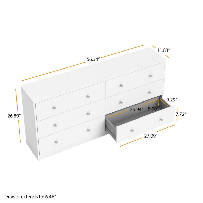 Tvilum Portland Contemporary 6 Drawer Double Dresser in White - Image 3