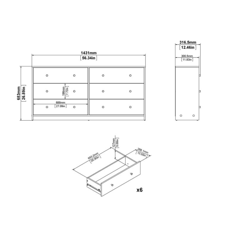 Tvilum Portland Contemporary 6 Drawer Double Dresser in White - Image 13