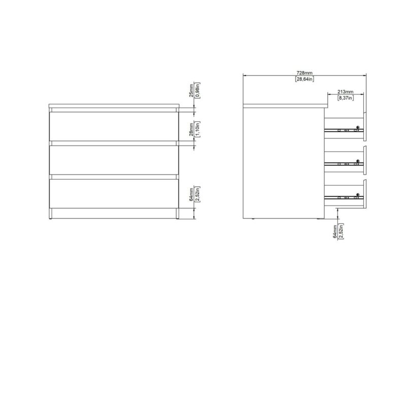 Tvilum Scottsdale 3 Drawer Chest Dresser for Adults, White High Gloss - Image 3