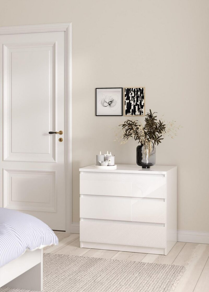 Tvilum Scottsdale 3 Drawer Chest Dresser for Adults, White High Gloss - Image 9