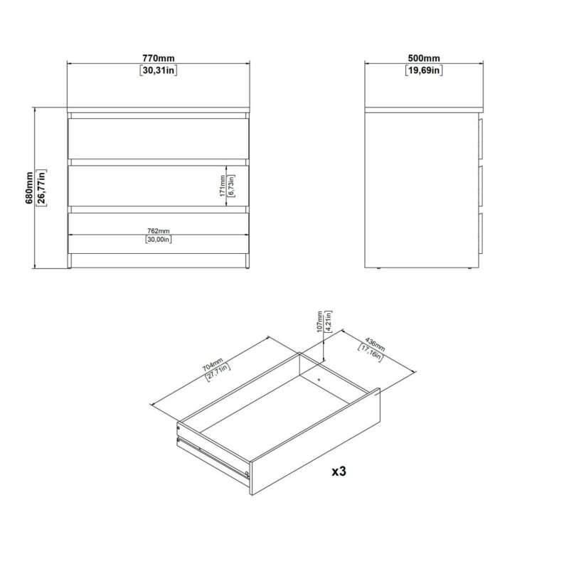 Tvilum Scottsdale 3 Drawer Chest Dresser for Adults, White High Gloss - Image 2