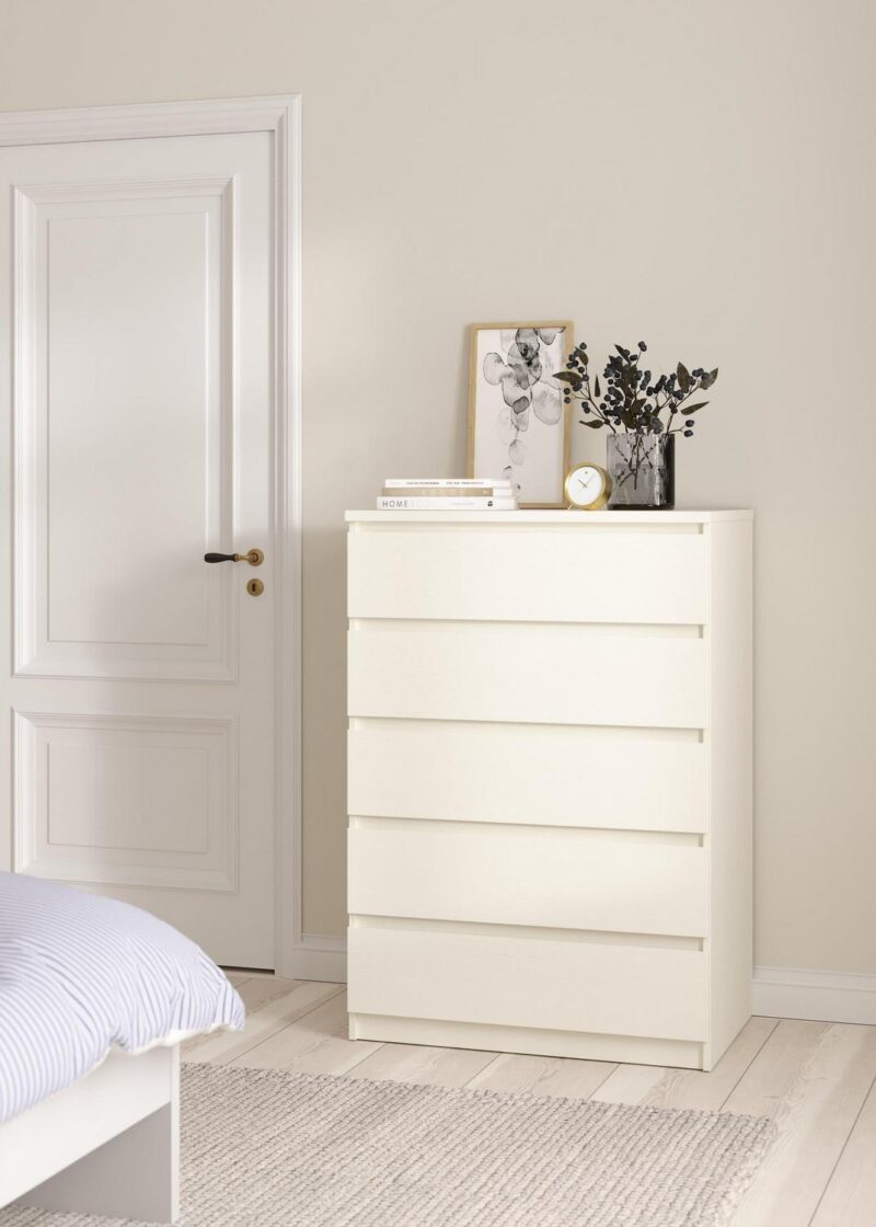 Tvilum Scottsdale 5 Drawer Chest Dresser for Adults, White Woodgrain