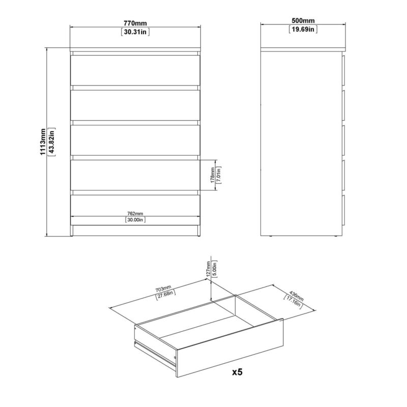 Tvilum Scottsdale 5 Drawer Chest Dresser for Adults, White Woodgrain - Image 15