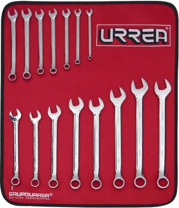 URREA Metric full polished 12 point combination wrench set, 15 pieces.