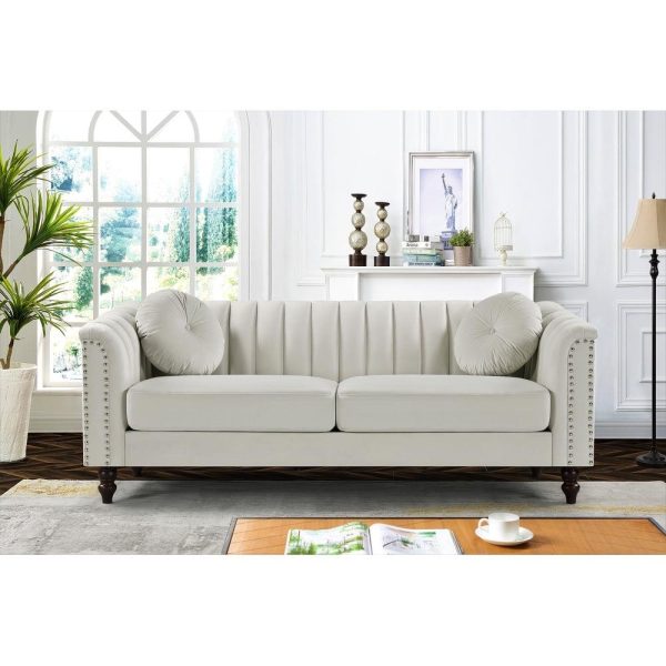 US PRIDE FURNITURE Hills Tufted Back Nailhead 75.2  Sofa-Ivory