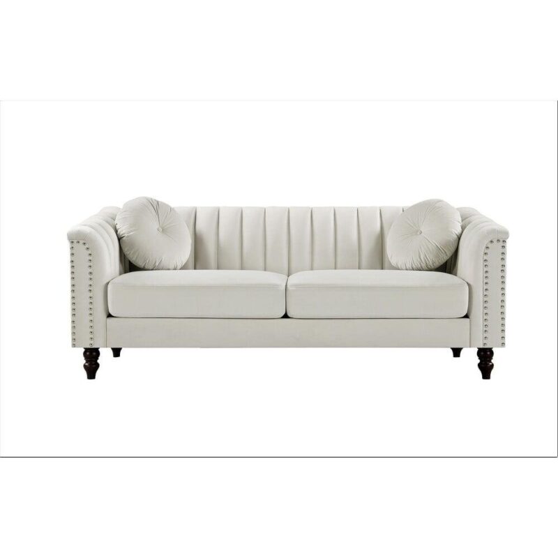 US PRIDE FURNITURE Hills Tufted Back Nailhead 75.2  Sofa-Ivory - Image 2