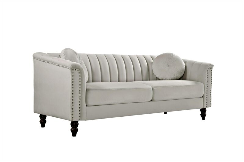 US PRIDE FURNITURE Hills Tufted Back Nailhead 75.2  Sofa-Ivory - Image 4
