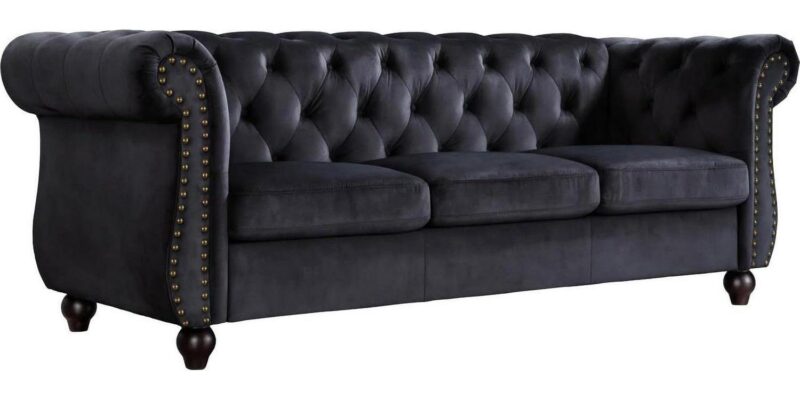 US Pride Furniture Chester 83 in. Wide Rolled Arm Velvet Modern Straight living Room Sofa, Black - Image 3