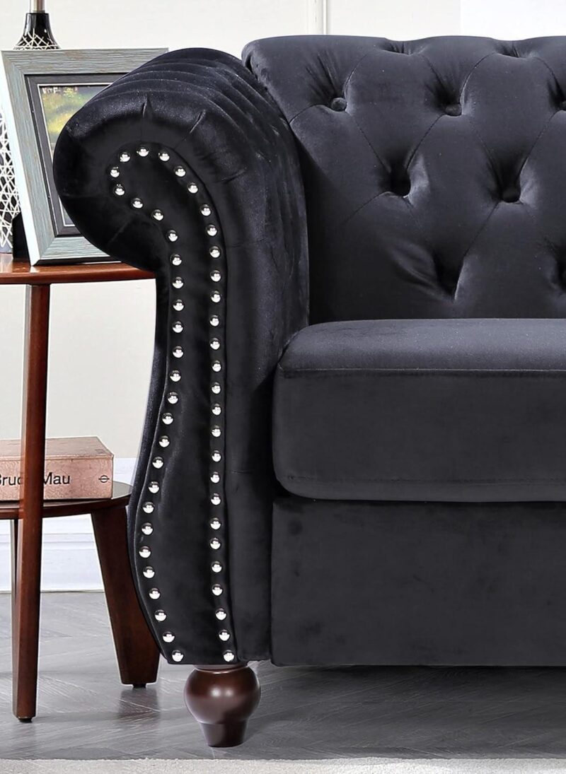US Pride Furniture Chester 83 in. Wide Rolled Arm Velvet Modern Straight living Room Sofa, Black - Image 4