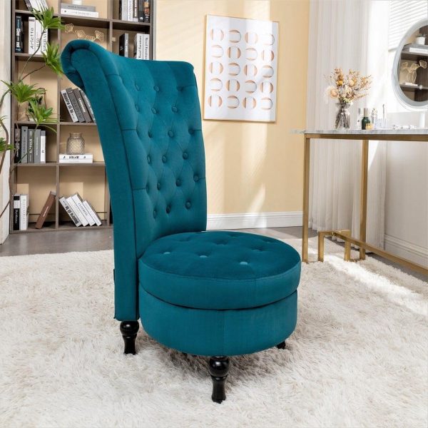 US Pride Furniture Gosser 20  Wide Velvet High Back Vanity Chair, Greenish Blue