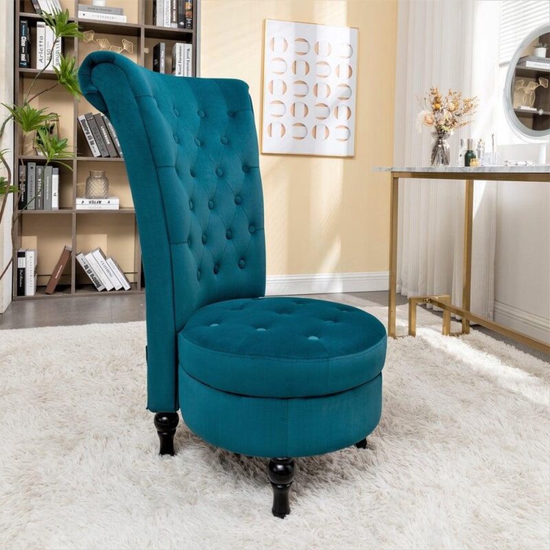 US Pride Furniture Gosser 20  Wide Velvet High Back Vanity Chair, Greenish Blue