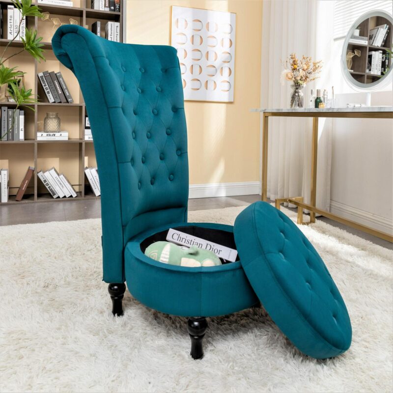 US Pride Furniture Gosser 20  Wide Velvet High Back Vanity Chair, Greenish Blue - Image 3