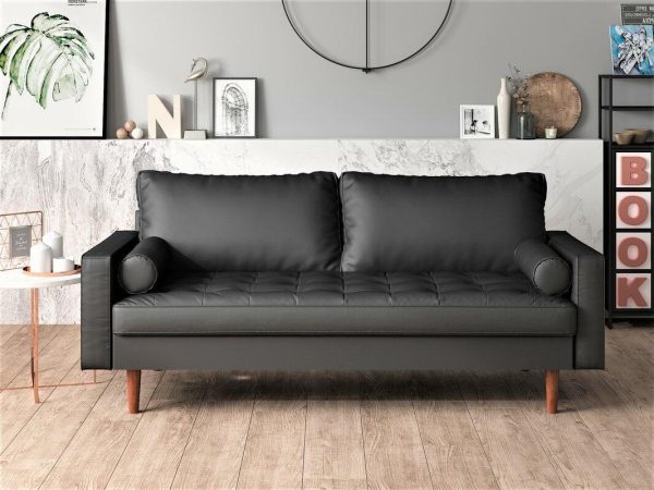 US Pride Furniture Gabler70'' Square Arm Wood Frame Mid-Century Sofa, Black