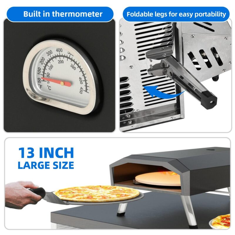 Uforic 13  Portable Propane Pizza Oven with Built-in Thermometer, Outdoor Gas Pizza Oven Maker with Rotating - Image 3