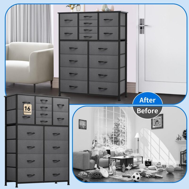 Uforic 16-Drawer Tall Fabric Dresser, Metal Frame Storage Unit for Bedroom and Living Room, for Adults - Image 4