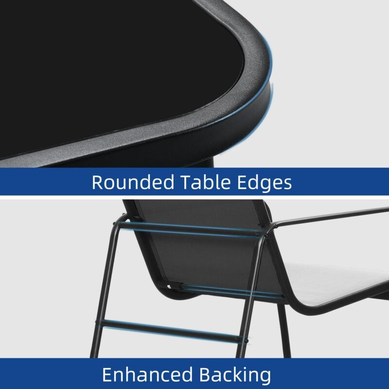 Uforic 3 Pieces Outdoor Patio Conversation Set, Textilene Patio Bistro Set with Coffee Table, Modern Rocking Bistro Chair - Black - Image 5
