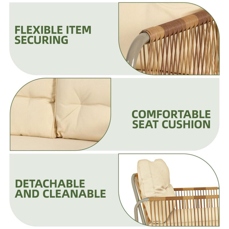 Uforic 4-Piece Outdoor Patio Furniture Set with Wicker Loveseat, Coffee Table, and Cushions - All-Weather Rattan Bistro Set for Backyard, Balcony, Deck - Beige - Image 8