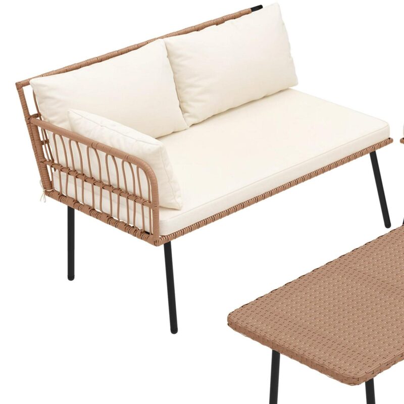 Uforic 4 Pieces Patio Conversation Set,Wicker Outdoor Furniture Set, All-Weather PE Rattan Sectional L-Shaped Sofa with Coffee Table - Beige - Image 9