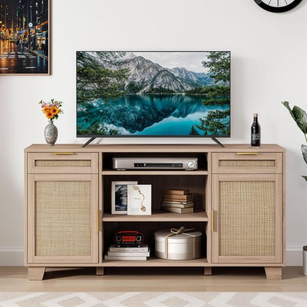 Uforic 58  Wicker Television Stands with 2 Shelves for 55-65 inch TVs, Customizable Shelf Height