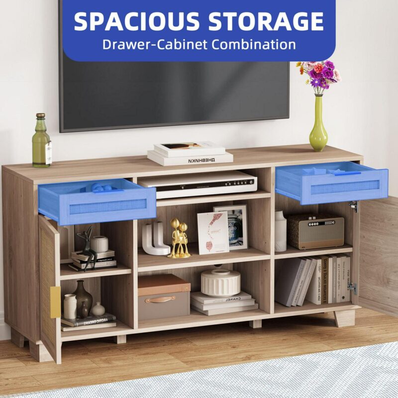 Uforic 58  Wicker Television Stands with 2 Shelves for 55-65 inch TVs, Customizable Shelf Height - Image 2