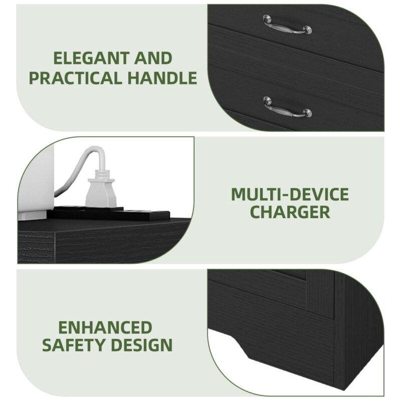 Uforic 5-Drawer Vertical Dresser Chest of Drawer with Power Outlets, Black - Image 5
