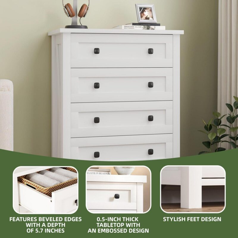 Uforic 5 Drawers Wood Dresser for Bedroom,Farmhouse Rustic Tall Chest of Drawers,with Power Outlets - Image 4