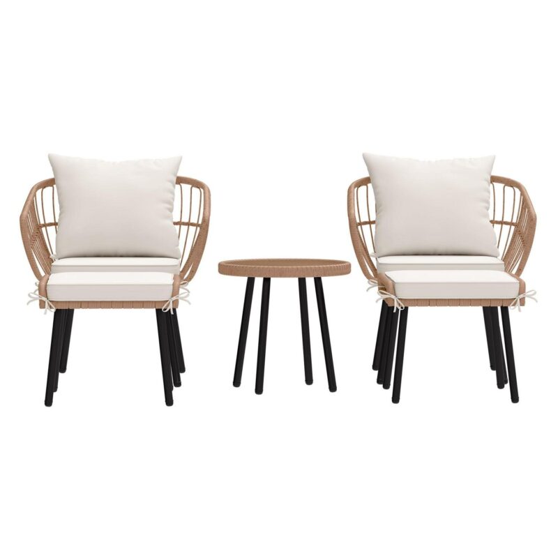 Uforic 5 Piece Patio Bistro Set with Ottoman, Outdoor Wicker Apartment Balcony Furniture Sets, Rattan Table and Chairs Set of 2 for Porch Backyard Lawn Poolside Deck (Beige) - Image 4