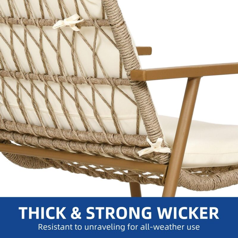 Uforic 5 Piece Rattan Wicker Patio Bistro Set,Outdoor Conversation Set with 2 Ottomans and Square Coffee Side Table,Patio Furniture for Yard and Garden - Beige - Image 5