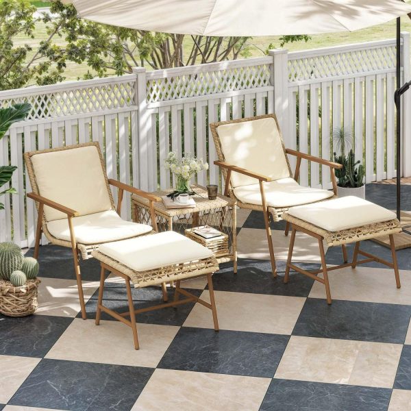 Uforic 5 Piece Rattan Wicker Patio Bistro Set,Outdoor Conversation Set with 2 Ottomans and Square Coffee Side Table,Patio Furniture for Yard and Garden - Beige