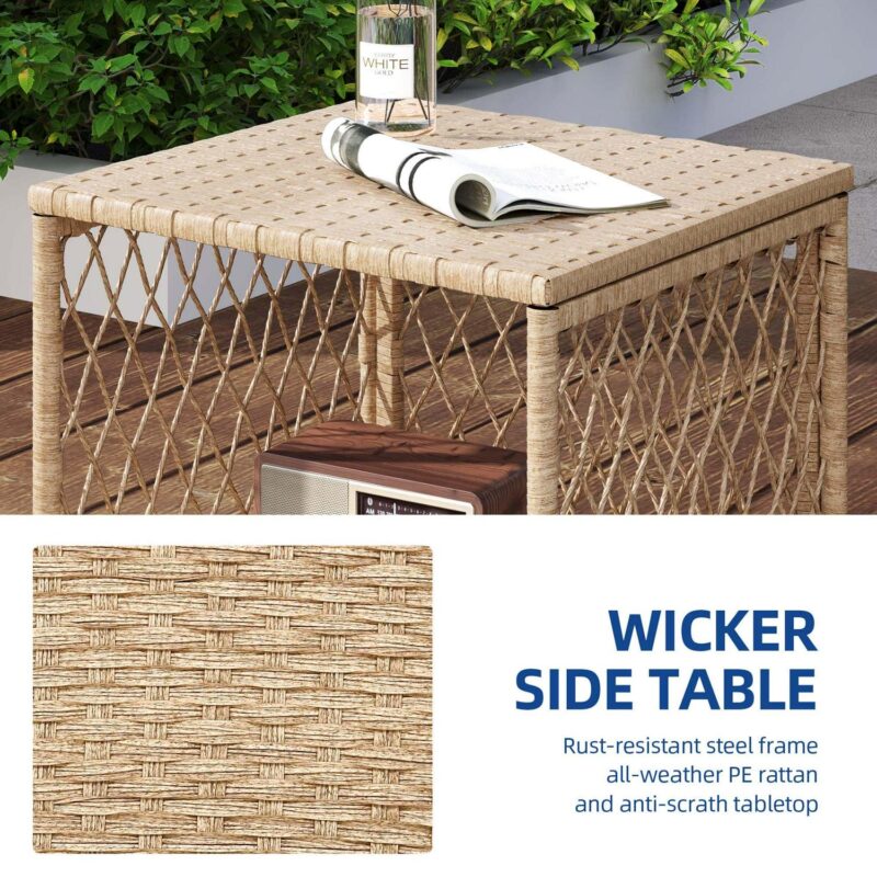 Uforic 5 Piece Rattan Wicker Patio Bistro Set,Outdoor Conversation Set with 2 Ottomans and Square Coffee Side Table,Patio Furniture for Yard and Garden - Beige - Image 6