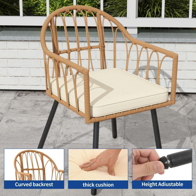 Uforic 5 Pieces Outdoor Patio Dining Table Set, 4 Rattan Wicker Dining Chair and ROUND Dining Table with Umbrella Hole for Garden, Lawn,Patios, Backyard - Image 7
