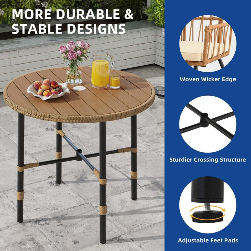 Uforic 5 Pieces Outdoor Patio Dining Table Set, 4 Rattan Wicker Dining Chair and ROUND Dining Table with Umbrella Hole for Garden, Lawn,Patios, Backyard - Image 6