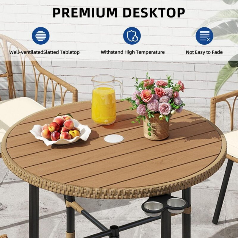 Uforic 5 Pieces Outdoor Patio Dining Table Set, 4 Rattan Wicker Dining Chair and ROUND Dining Table with Umbrella Hole for Garden, Lawn,Patios, Backyard - Image 5