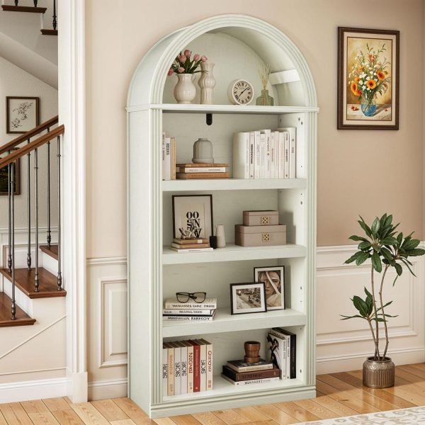 Uforic 5 Tiers Arched Bookshelf, 68.5  Tall Modern Bookcase Display Storage Rack Wooden Bookshelves, White