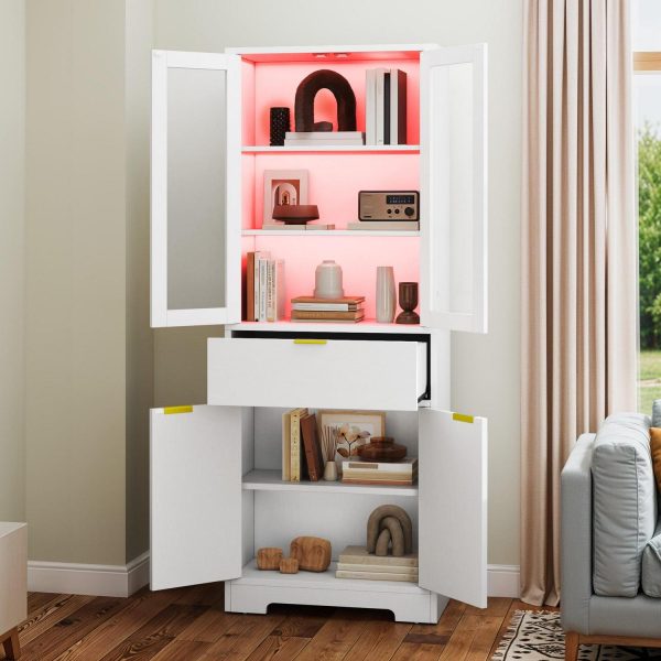 Uforic 65  Bookcase with Drawers and Doors, Tall Storage Cabinet with Adjustable Shelves, Display Bookshelves, White