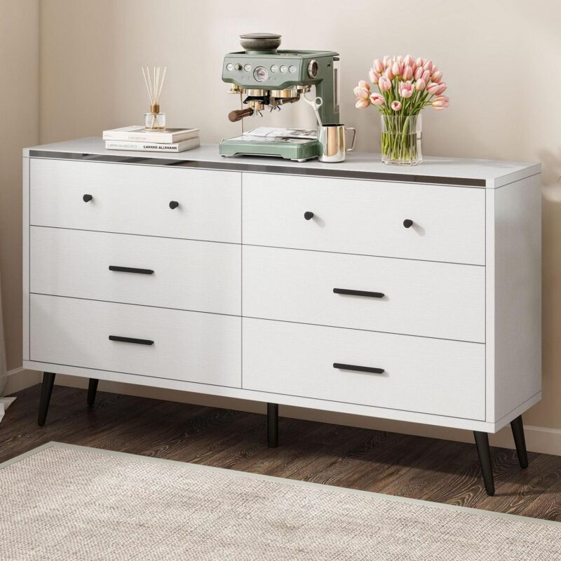 Uforic 6-Drawer Double Wood Dresser Storage Cabinet, Chest of Drawers for Bedroom, White - Image 6