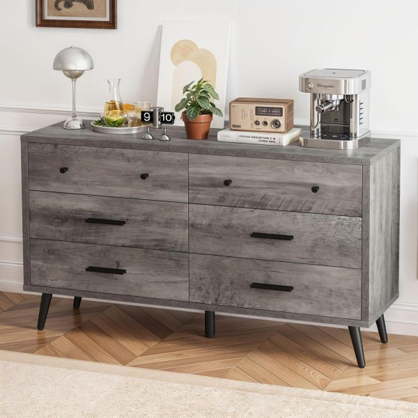 Uforic 6-Drawer Horizontal Dresser for Bedroom, Wood Chest of Drawers, Gray