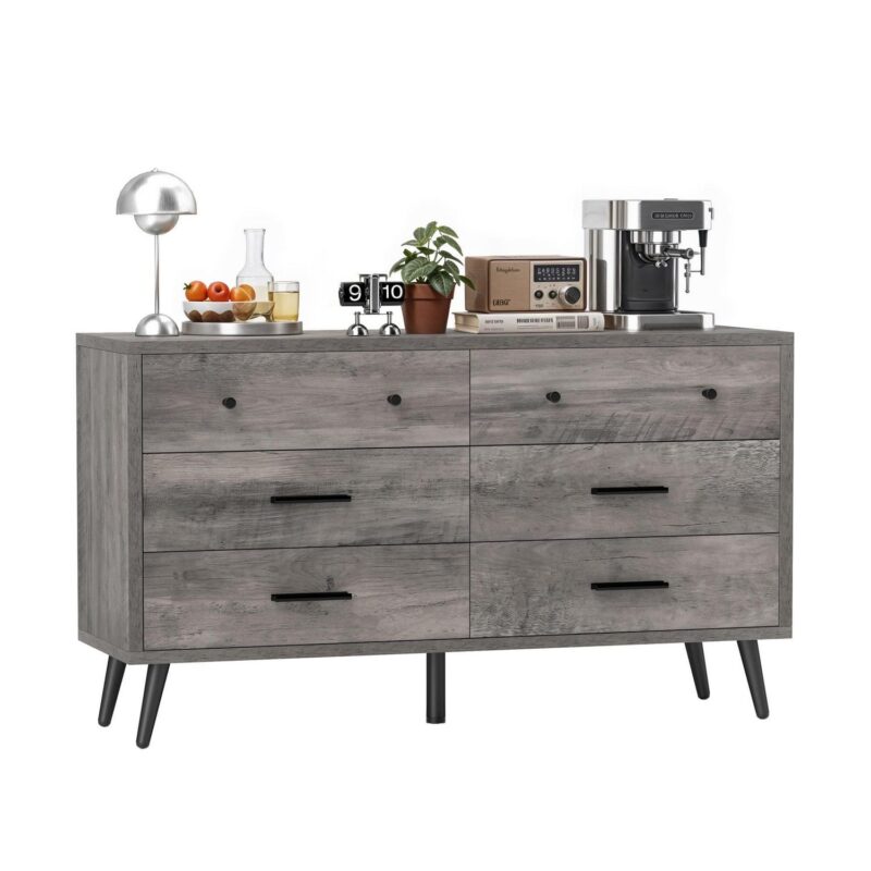 Uforic 6-Drawer Horizontal Dresser for Bedroom, Wood Chest of Drawers, Gray - Image 8