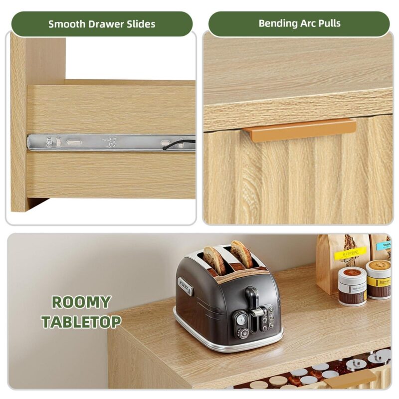 Uforic 6 Drawers Fluted Double Dresser, MDF Chest of Drawer Storage Cabinet, Natural - Image 5