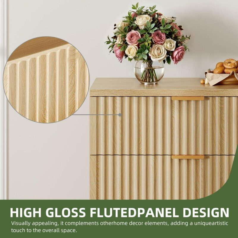 Uforic 6 Drawers Fluted Double Dresser, MDF Chest of Drawer Storage Cabinet, Natural - Image 3