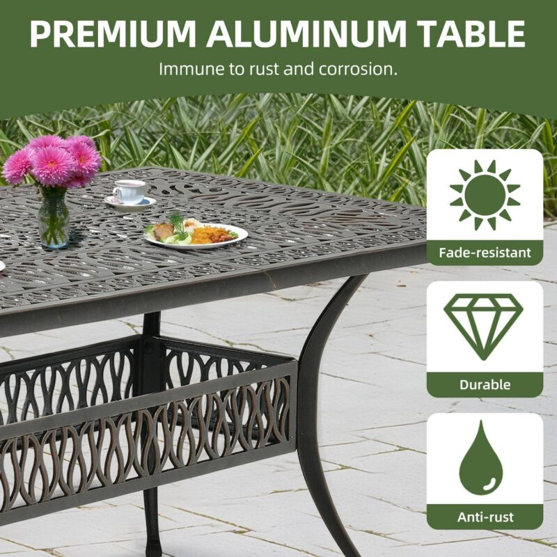Uforic 6-Person Outdoor Rectangular Cast Aluminum Dining Table with Umbrella Hole, All-Weather Resistance, Black - Image 9