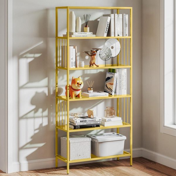 Uforic 6-Tier Gold Bookshelf, Modern Free Standing Storage Shelf with Metal Frame, Display Shelving Unit for Living Room, Acrylic and Gold Finish, Gold