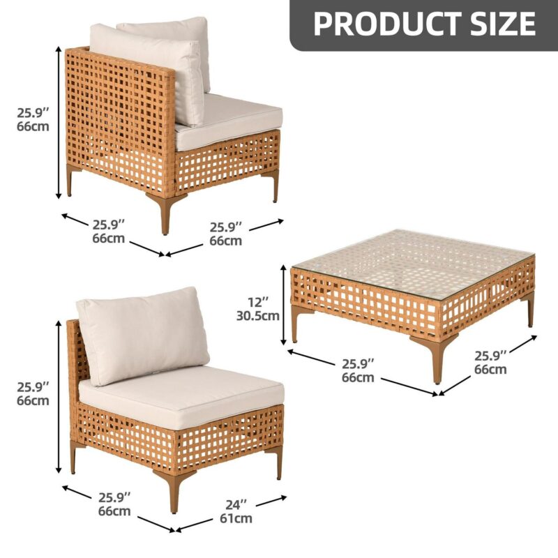 Uforic 7-Piece Outdoor Patio Furniture Set, PE Wicker Sectional Sofa Couch Patio Conversation Set for Outdoor Sectional Sofa with Coffee Table and Beige Cushions - Image 4