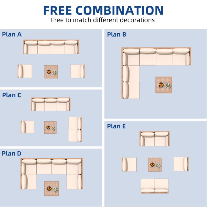Uforic 7-Piece Outdoor Patio Furniture Set, PE Wicker Sectional Sofa Couch Patio Conversation Set for Outdoor Sectional Sofa with Coffee Table and Beige Cushions - Image 5