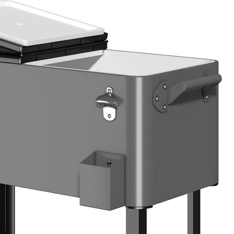 Uforic 80 Quart Rolling Ice Chest Cooler Cart,Outdoor Portable Beverage Cart, with Bottle Opener, Storage Shelf and Drain, Gray - Image 8