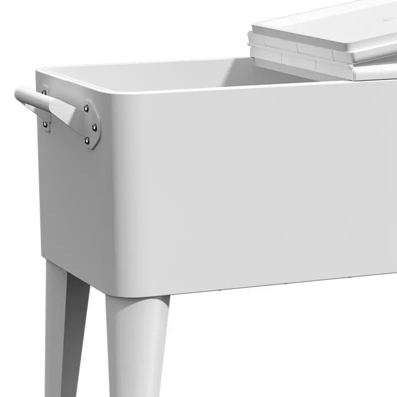 Uforic 80 Quart Rolling Ice Chest Cooler Cart,Outdoor Portable Beverage Cart with Bottle Opener and Drain, White - Image 8