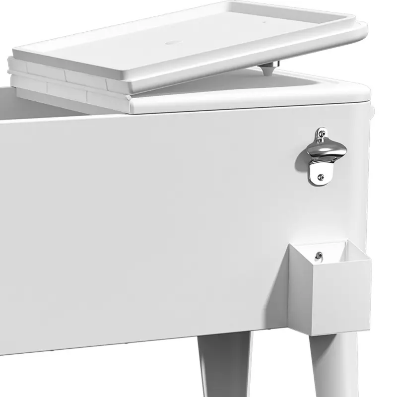 Uforic 80 Quart Rolling Ice Chest Cooler Cart,Outdoor Portable Beverage Cart with Bottle Opener and Drain, White - Image 9