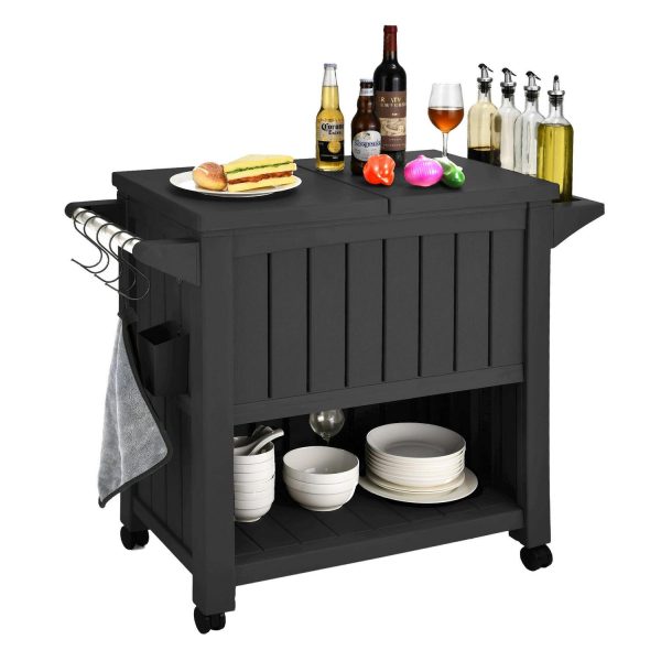 Uforic 85 Quart Rolling Cooler Cart, Outdoor Portable Outdoor Ice Chest with Bottle Opener and Bottom Storage Tray, for Patio Party BBQ, Black